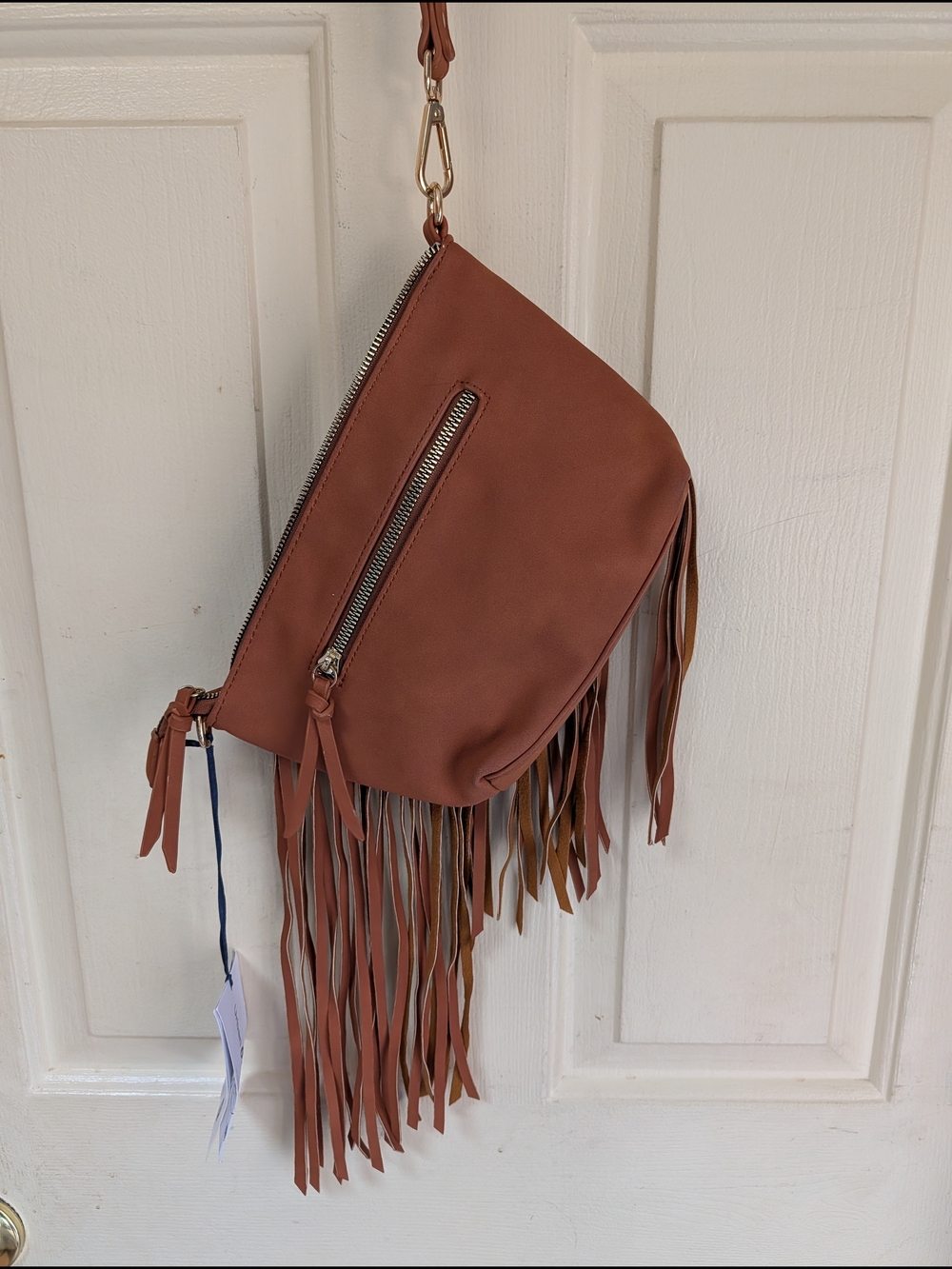 NWT Urban Originals Handcrafted Chestnut Fringe Wristlet Bag